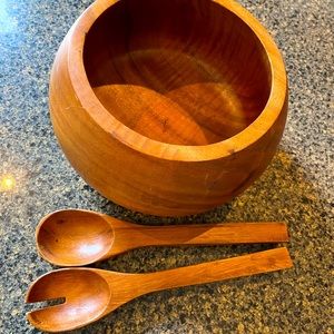 Denby solid wood salad bowl and servers